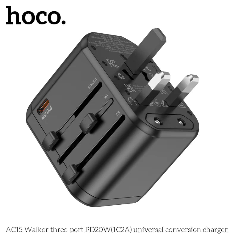 HOCO AC15 Walker three-port PD20W(1C2A) universal conversion charger