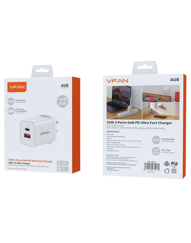VFAN Gan 35W Dual Type-C & USB-A PD Ultra Fast Charger - AU8