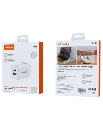 VFAN Gan 35W Dual Type-C & USB-A PD Ultra Fast Charger - AU8