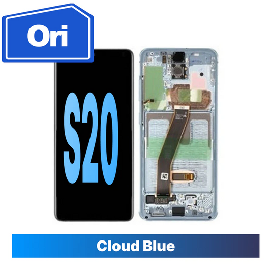 Samsung Galaxy S20 Compatible Amoled Assembly with Frame Brand New - Light Blue