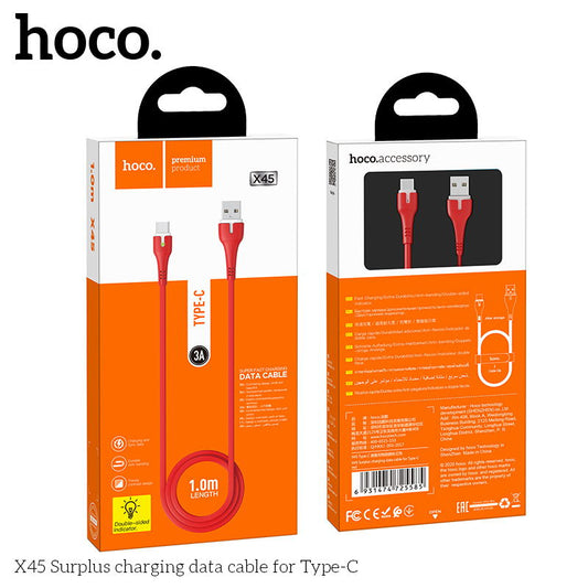 X45 Silicon Type-C Fast Charging Cable - Red (L=1M)