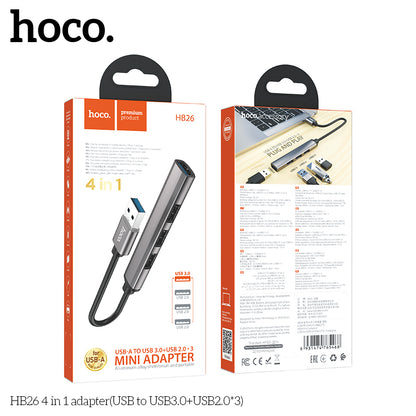 HOCO USB3.0+USB2.0*3- HB26- Metal Grey