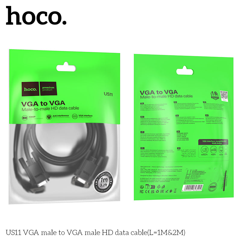 HOCO US11 VGA male to VGA male HD data cable(L=2M)
