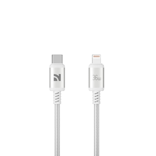 NCC XC-0712 USB-C To Lightning 36W 1.2M Braided & Aluminium Case - Light Grey