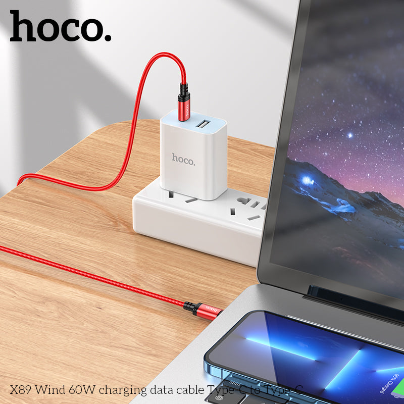 Hoco X89 Wind 60W Braid charging data cable Type-C to Type-C - Black