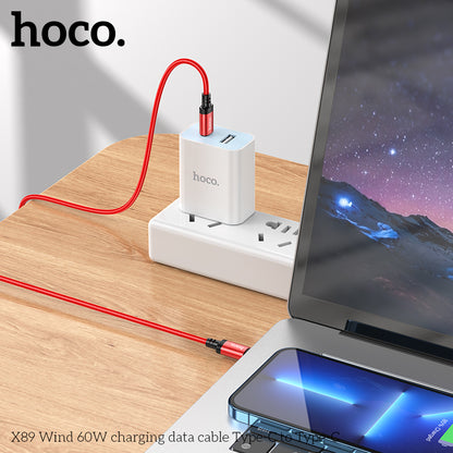 Hoco X89 Wind 60W Braid charging data cable Type-C to Type-C - Black