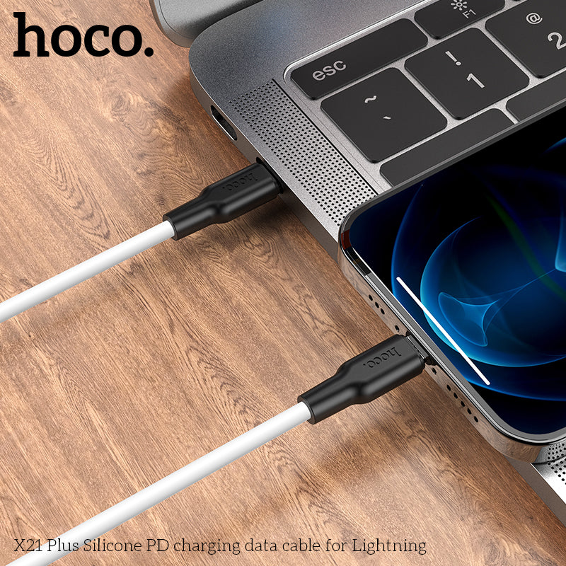 HOCO X21 Plus Silicone PD Type-C to Lightning Cable - White