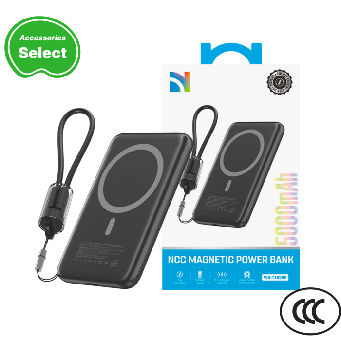 NCC Power Bank  WS-T192BP 5000mAh 20W Magnetic Fast Charging Black-5000mAh Certified