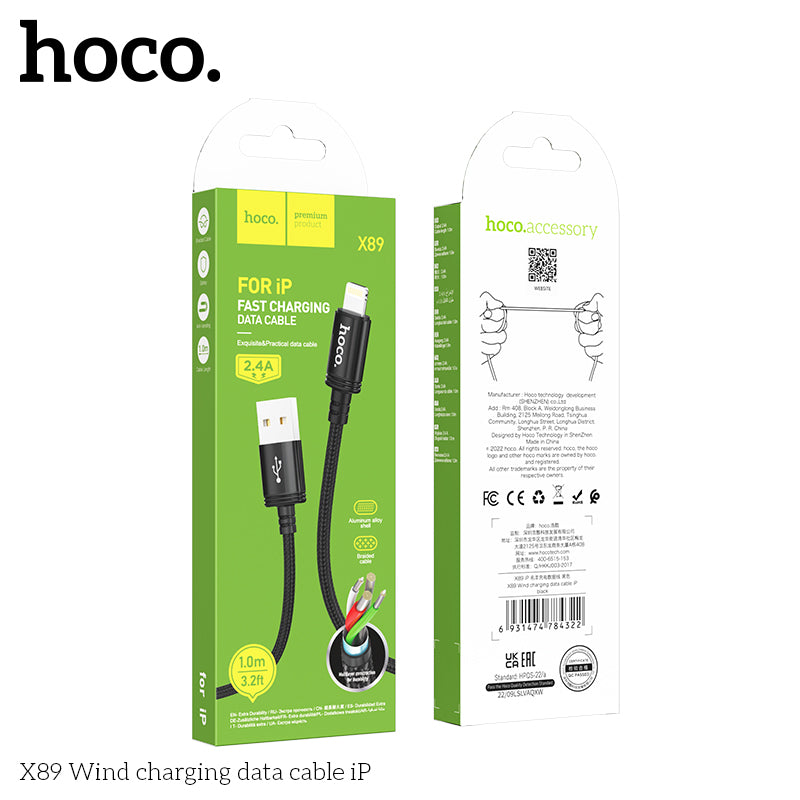 Hoco X89 Wind charging data cable iP - Black