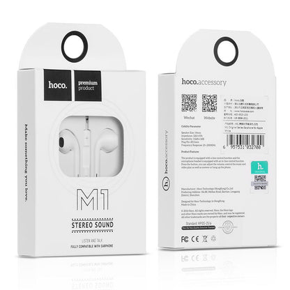 HOCO M1 Original Series earphones 3.5mm Jack - White