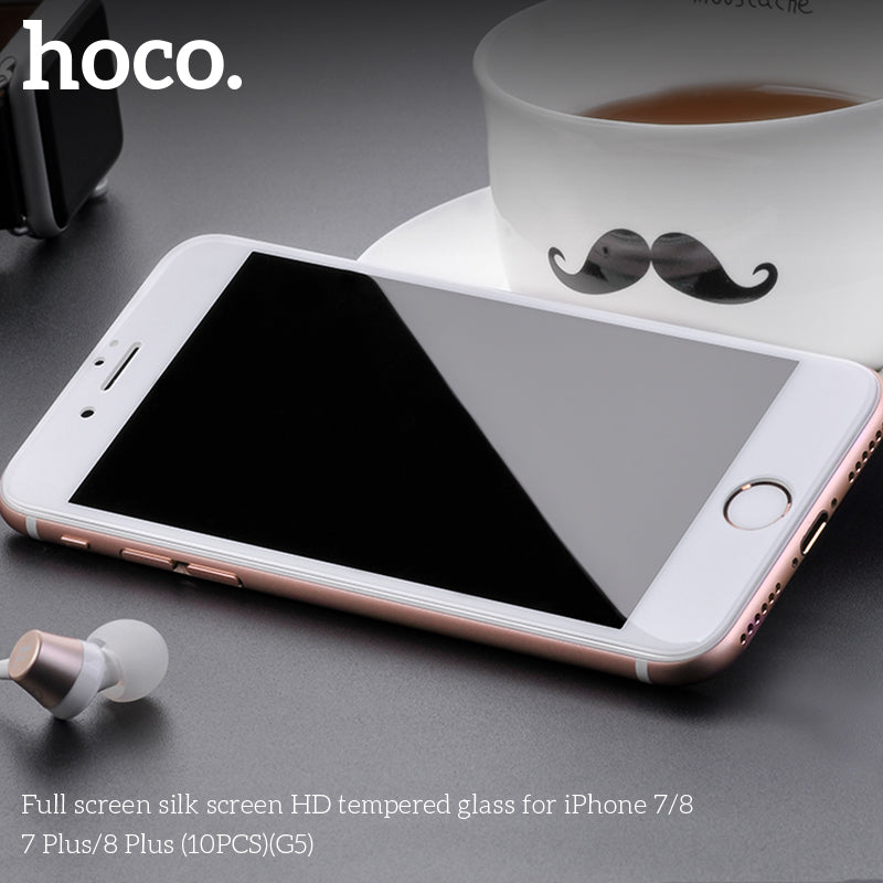 HOCO G5 Full Silk Screen HD Tempered Glass For iP7/8 White - 10 Pack