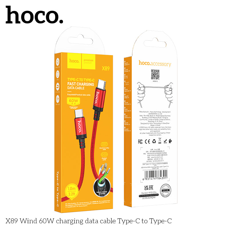 Hoco X89 Wind 60W Braid charging data cable Type-C to Type-C - Black