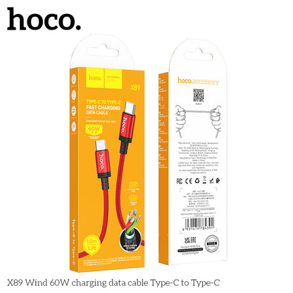 Hoco X89 Wind 60W Braid charging data cable Type-C to Type-C - Black