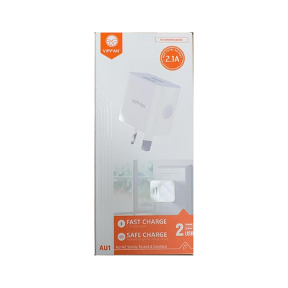 VFAN 10W WHITE 2USB Fast Charger AU/NZ Safety Tested - AU1
