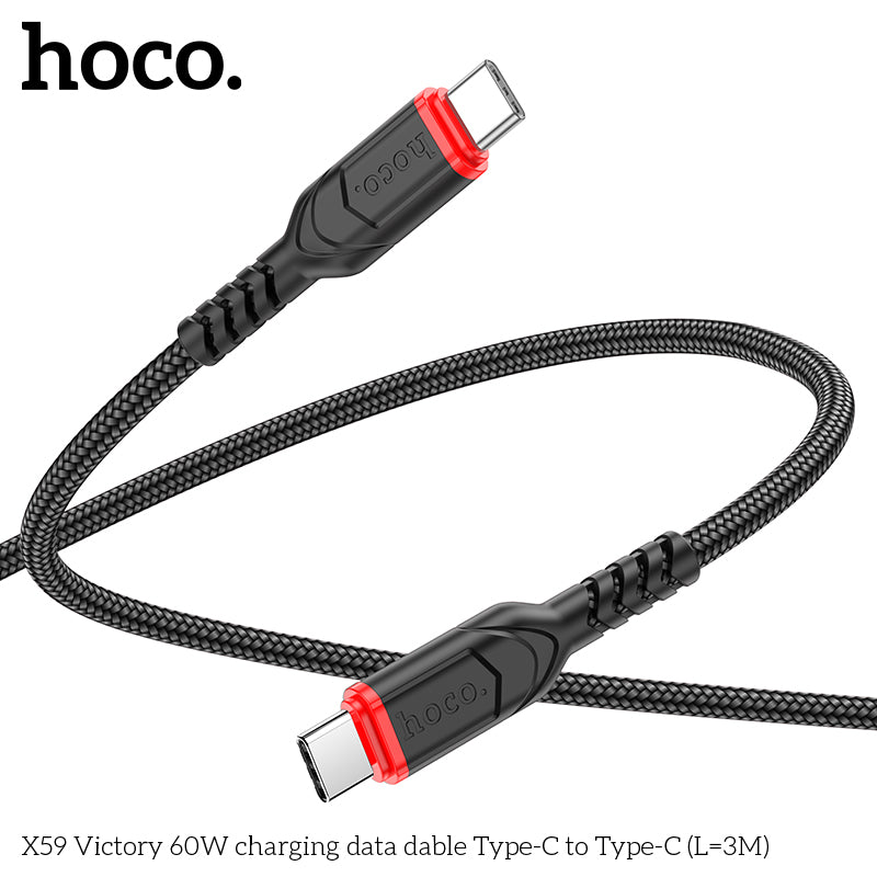 HOCO X59 Victory Type-C to Type-C 60W charging  cable (L=3M) - Black
