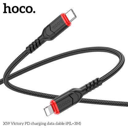 HOCO X59 Victory PD Type-C to Lightning charging  cable iP(L=3M) - Black [BW50]