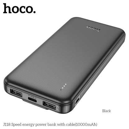 Hoco J118 Speed energy power bank with cable(10000mAh) - Black