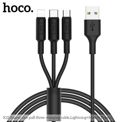 HOCO X25 3 in 1 Universal Charging Cable - Black L=1M