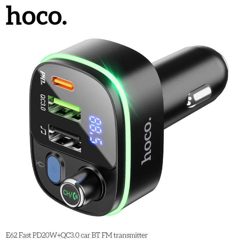 HOCO E62 Wireless FM Transmitter withPD20W+ Qc3.0 Fast Car Charger