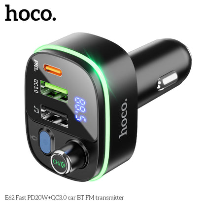 HOCO E62 Wireless FM Transmitter withPD20W+ Qc3.0 Fast Car Charger