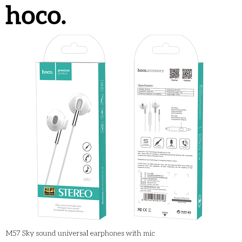 HOCO M57 Stereo Wired Headset with Mic - White